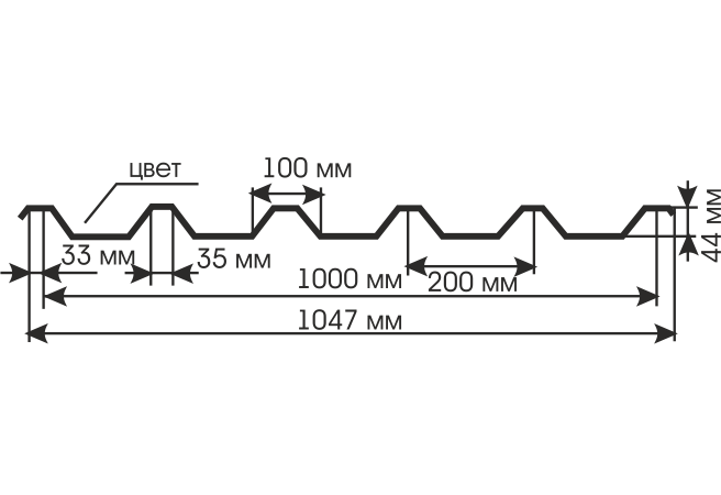 Профнастил полимерный С44 0.4 1000/1047  в пленке RAL6005 зеленый мох